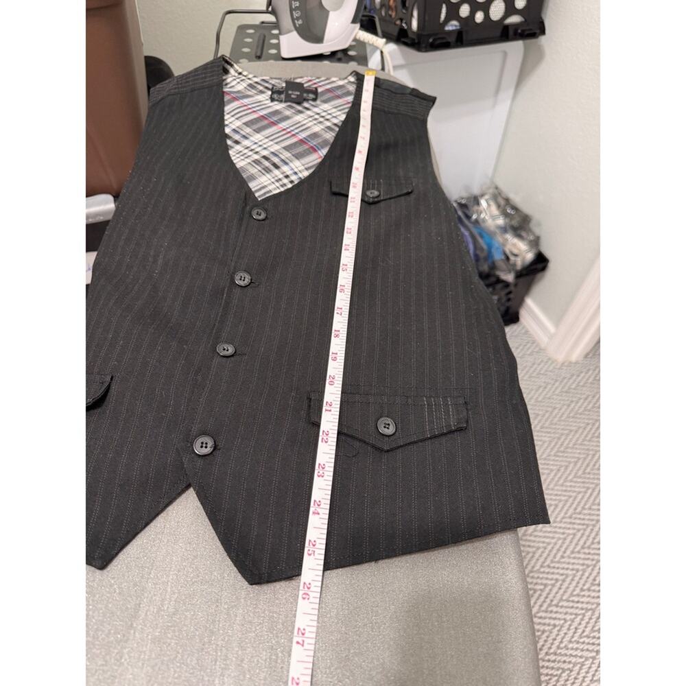 Pop Icon Clothing Black Pinstripe Vest Mens Plaid‎ Lined V-Neck Button Front xl - Picture 9 of 9